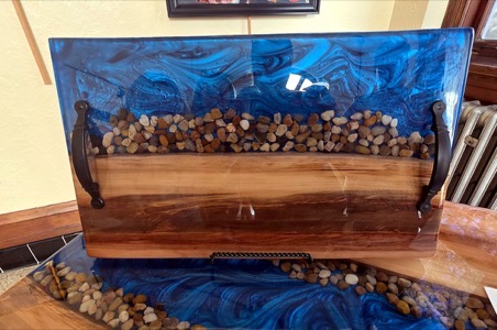 A handmade resin table installation.